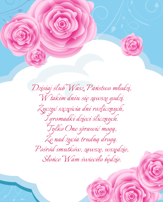 Kartka Z Różowymi Różami I życzeniami ślubnymi Życzenia Na Yagusipl 4068